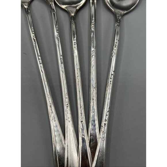 5 Antique Silver Plate Ice Tea Spoons New England Silverplate Rosemary 1919 - Picture 9 of 10